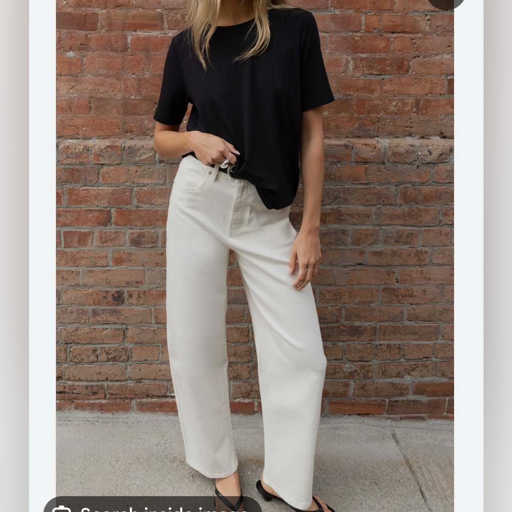 OAK + FORT Cropped Twill Wide Leg Pant - Cream- Size Medium